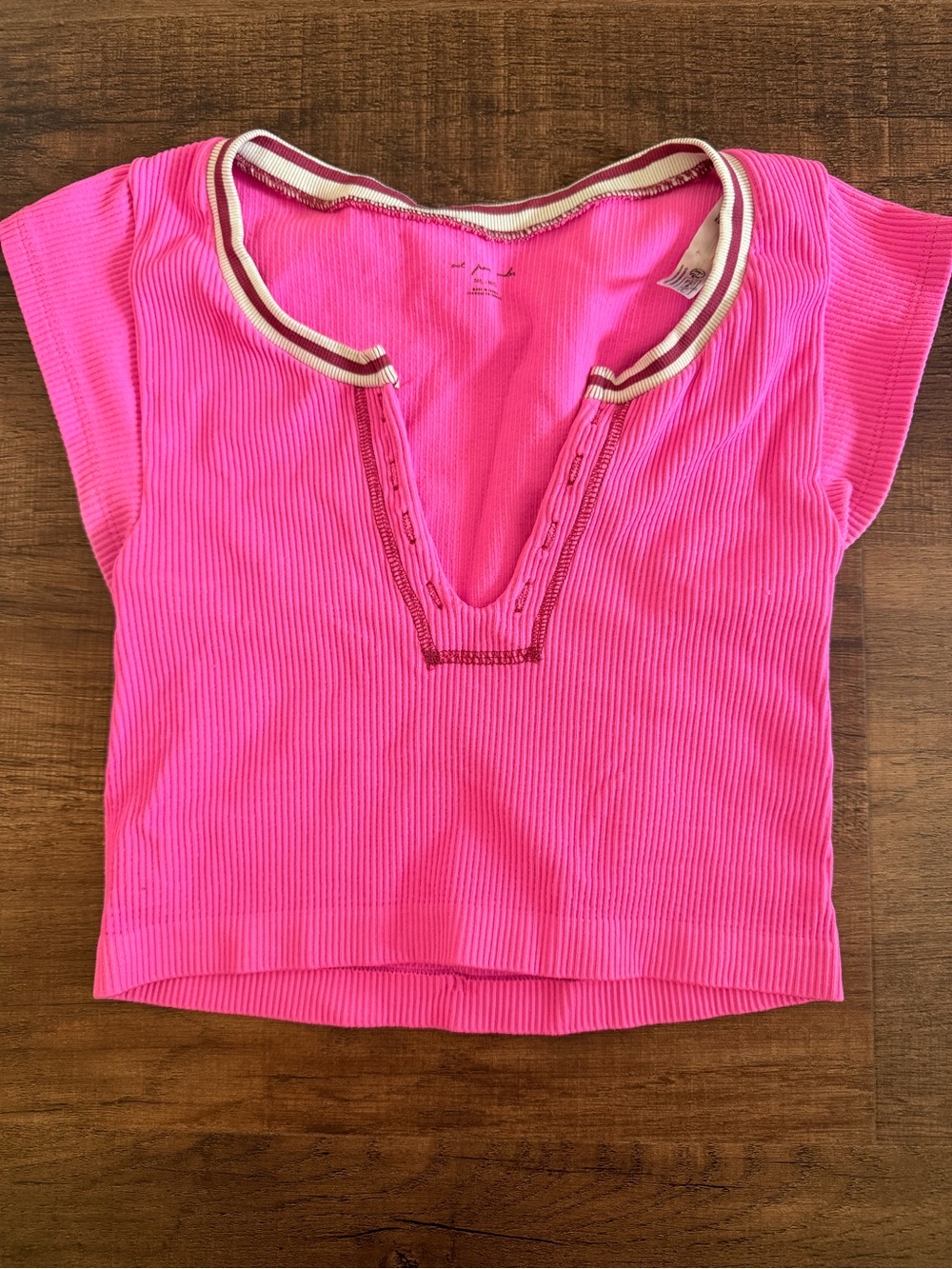Urban Outfitters Hot Pink Ribbed Crop Top with Stripe Trim